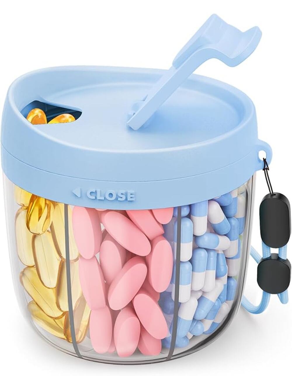 Portable Pill Dispenser, 7 Compartments, Anti-Mix Pill Organizer (Blue)